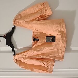 Forever 21 Cropped Puff Sleeve Top, small, peach color